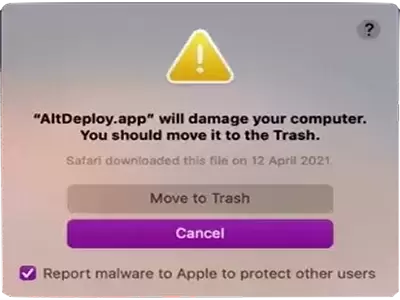 How to fix AltDeploy app will damage your computer You should move it to the Trash You do not have permission to open the application the malware warning
