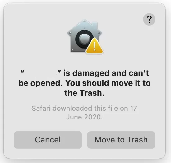 The application ” is damaged and can’t be opened. You should move it to the Trash