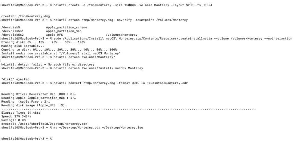 Terminal commands to created a bootable Monterey iso