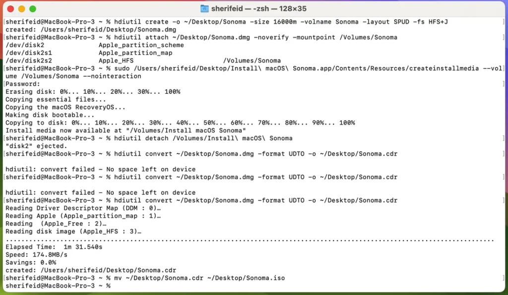 convert macOS sonoma to iso image terminal