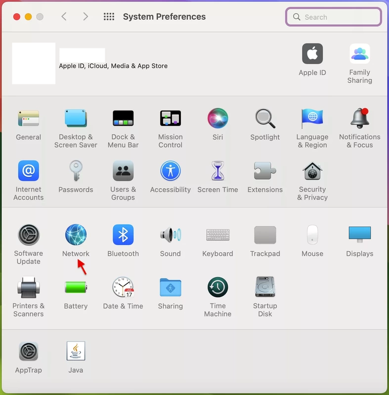 image 2: press on network in system preferences