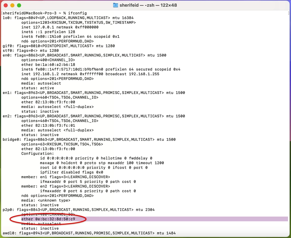 image 5: type ifconfig in terminal to get your MAC address