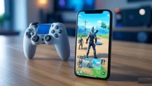 Fortnite on iPhone connected to PS5