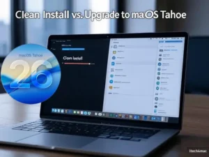Comparison of clean install and upgrade options for macOS Tahoe.