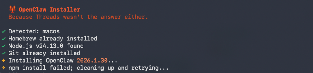 openclow installation error message
