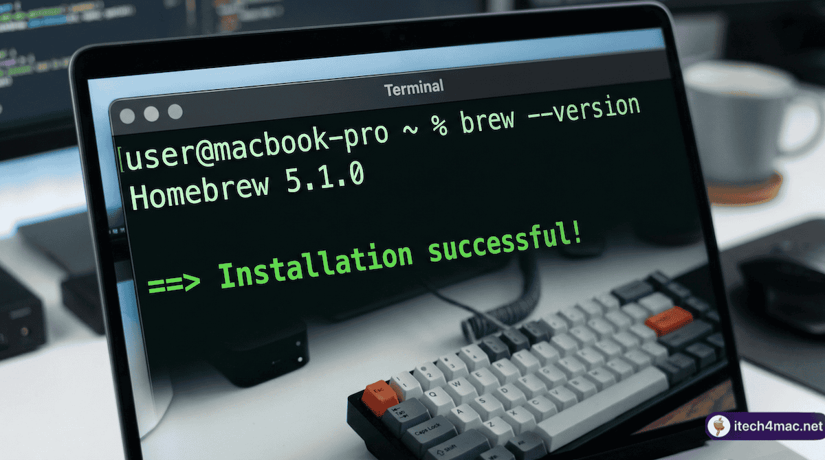 Homebrew installation complete in macOS Terminal showing brew version